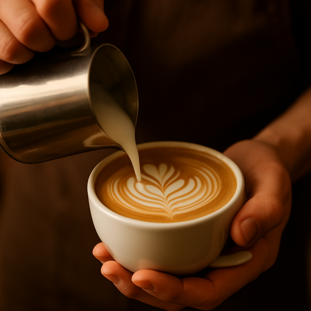Barista creating latte art